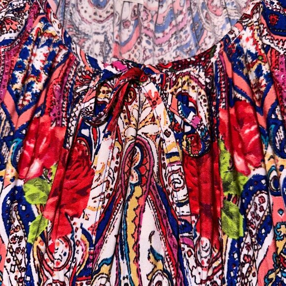 Boston Proper‎ Womens Mirror Print Knit Blouse Tie at Neck Bell Sleeve Small - Picture 6 of 8